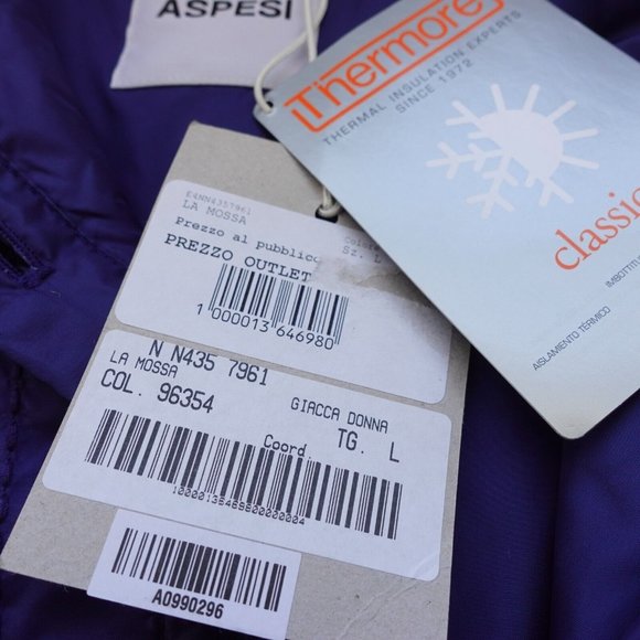 Blue Navy Down Jacket Women Large Packable Western Pom Pom Italy NWT ASPESI $565 - Picture 9 of 14